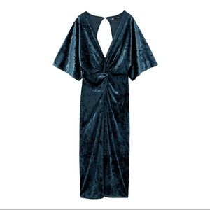 Zara Duck Blue Suede Midi Dress Size XL